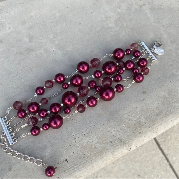 WHBM beaded Bracelet multi-strand adjustable wine jewelry collection cuff silver - Picture 9 of 12